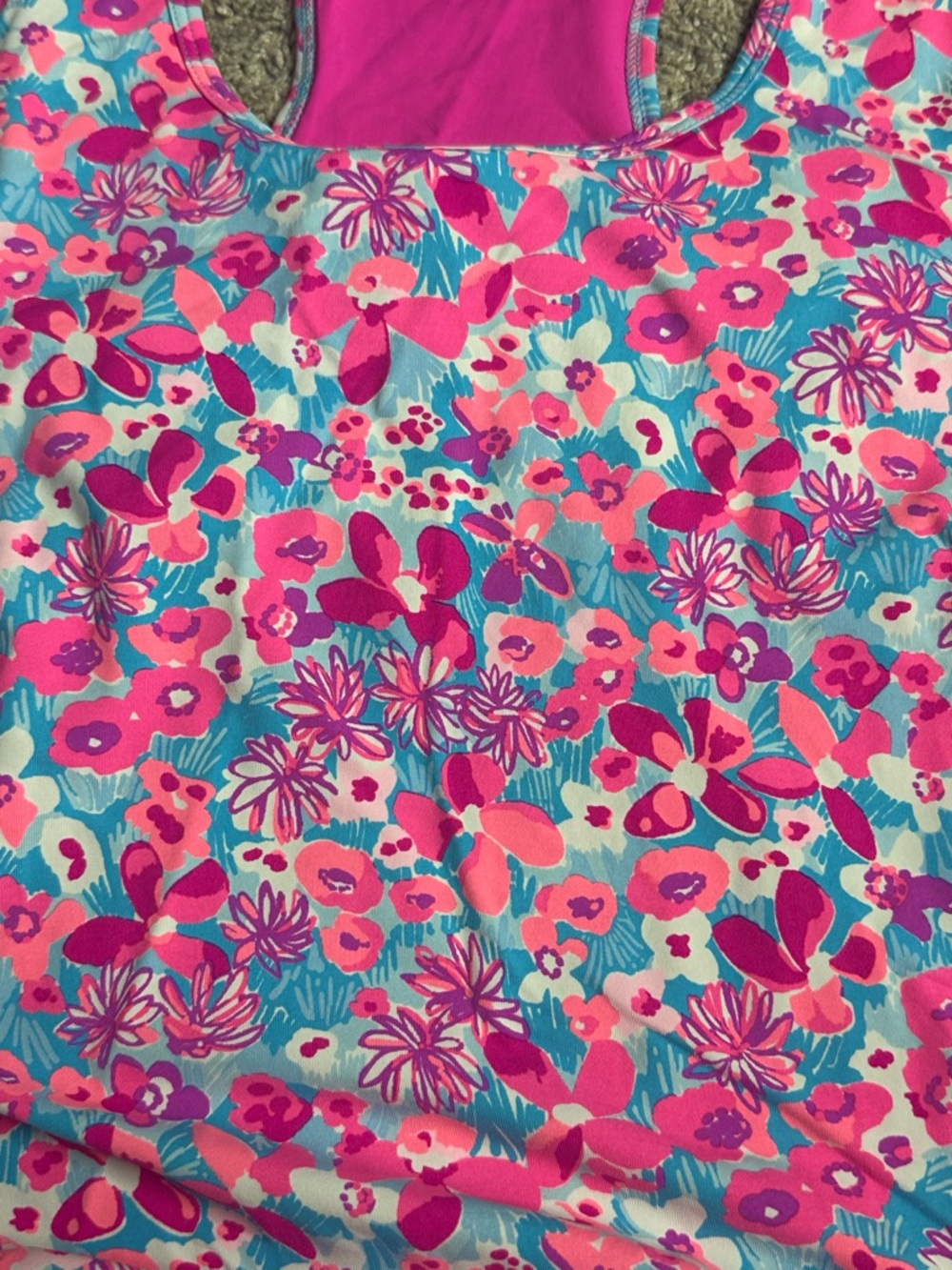 Lilly Pulitzer Luxletic Asana Bra Tank Top Large pink floral UPF 50+ athletic - Picture 10 of 15